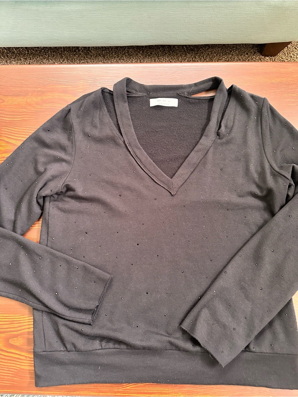 Bailey 44 Black Beaded Cold Shoulder Top – Medium